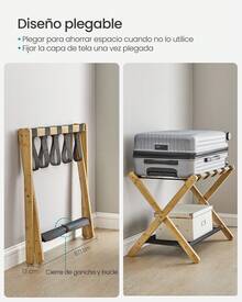 SONGMICS Portaequipajes Plegable, Juego de 2, Estante de Equipajes de Bambú, para Invitados, Hotel, Dormitorio, Carga 60 kg, Beige Natural - Amarillo - Ver 7