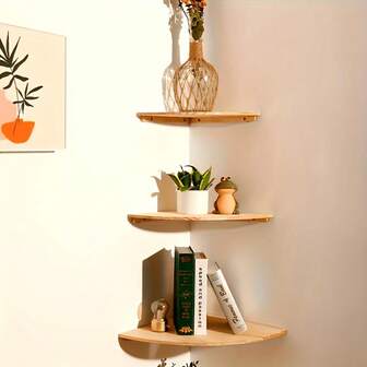 3pcs, Bohemian Style Wooden Corner Wall Shelf, Rustic Floating Shelves For Living Room Bedroom Bathroom Kitchen, Wall-Mounted Storage Display Units, Live Edge Design, Versatile For Multiple Room Types, Christmas Decorations For Home