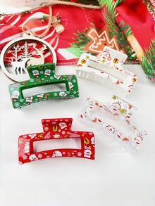 4/1pc Christmas Hair Clips, Patterned Hair Claws, New Reindeer & Snowman Print Funny Hair Clips, Women Holiday Bun Hair Claw, Random Print Hair Accessories, Christmas Headwear, Christmas Costume Props - Multicolor - View 17