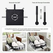 Escurridor de Platos de Acero Inoxidable, Escurridor de Platos Expandible Sobre el Fregadero, 360 °   Sistema de drenaje automático para vajillas, cristalería, cubiertos y soportes de accesorios de cocina. - 1 Niveles-Expandible - Ver 3