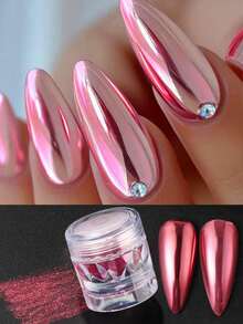 1 pieza Polvo de uñas con efecto espejo metálico de color rojo rosa para Navidad, decoración de arte de uñas con polvo de inmersión estilo Y2K - Rosa Fucsia - Ver 5