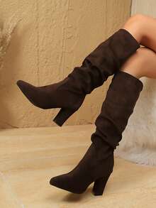 New Pleated Pointed Toe Stiletto High Heel Fashion Boots, Versatile Over-The-Knee Boots, Slim & Sexy Thigh High Boots For Women - 棕色 - 查看 4