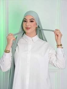1件綁帶針織頭巾，柔軟透氣、抗起球，綁帶設計，舒適百搭，適合四季，易穿戴，多樣造型 - Tie-back Hijab - 查看 2