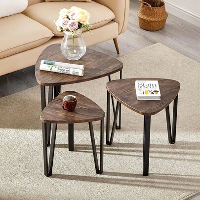 FurnitureR Juego de 3 Mesas auxiliares Triangulares Mesita Auxiliar Mesa de Centro Mesita Auxiliar Minimalista Moderna para Sala de Estar y balcón Hogar y Oficina Chocolate