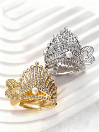 1 Stück goldener & silberner stilvoller Pferdeschwanz-Haarklammer mit Metall, funkelnden Kunstperlen & Strass Dekor, Pferdeschwanz-Halter, Herbst-Winter Haarzubehör für Frauen & Mädchen, Alltagskleidung, Geschenke, Partys, Urlaubsoutfits Haarklammern