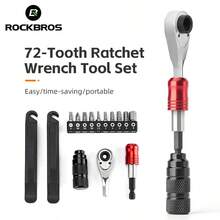 ROCKBROS 1pc Mini Ratchet Wrench With 10 Bits 1/4 Inch Ratchet Box Repair Tool Set With Tire Wrench Bicycle Multitool With Magnetic Bits Ratchet Set For On The Go MTB - Black - View 9