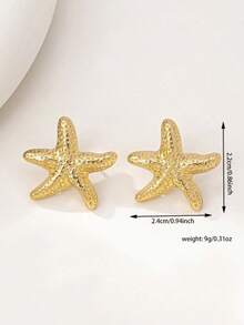 1 Pair Fashionable Smooth Starfish Earrings, Filled With Ocean Vibe, Minimalist & Compact, Versatile For Commuting - Golden Starfish 2 - View 4