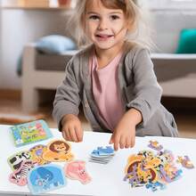 23pcs Large Land Animal Jigsaw Puzzle, Suitable For Children 3+ Years Old, Preschool Land Creature Learning Toy, Giraffe/Kangaroo/Zebra/Panda/Lion/Elephant Double-Sided Printing, Learning Supplies, New Year/Valentine's Day Gift, Back To School Season Gift