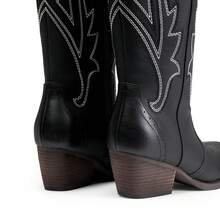 Womens Cowboy Cowgirl Knee High Boots Comfortable Pull-On Chunky Heel Embroidered Western Retro Tall Boots With Side Zipper - màu đen - Xem 8