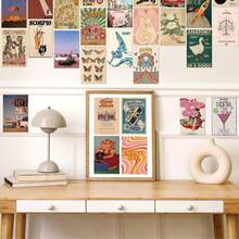 50pcs Vintage Retro Cartoon Poster Set, Creative Design, Matte Finish With English Text, Office Daily Decor, Room Desktop Personalized Decoration - Sets - View 8