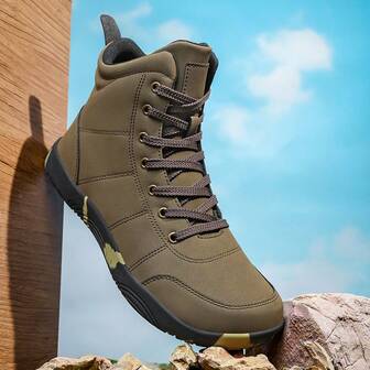 1. Couple's Wide-Toe Hiking Boots, Men's Autumn/Winter Outdoor High-Top Shoes/Boots, PU Waterproof Snow Boots, Trekking Boots, Outdoor Camping Adventure Hunting Hiking Boots, Men's Winter Boots/Shoes, Anti-Slip Durable Women's Hiking Shoes, Large Size Lace-Up Outdoor Sports Shoes Work Boots, Suitable For Autumn/Winter Leather Riding Boots.