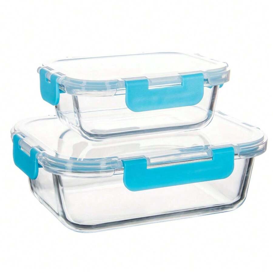 10/2pcs Set High Borosilicate Glass Food Storage & Meal Prep Containers Set With Airtight Lids - Microwave, Dishwasher, Oven & Freezer - 藍色 2pcs - 查看 1