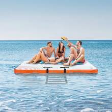Inflatable Floating Dock, 8 X 5FT Inflatable Dock Platform, Non-Slip Water Floating Dock Mat With Portable Carrying Bag & Detachable Ladder, Floating Platform Island Raft For Pool Beach Ocean - 白+橘色 - 查看 1