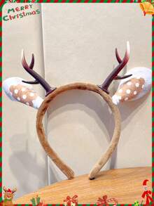 1pc Cute Plush Deer Horn Headband, Elegant Unisex Hair Hoop, Facial Washing Hair Clip, Photo Prop, New Christmas Headpiece
