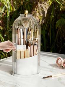 وعاء تخزين فرش التجميل الفاخرة - زجاج بمقبض ذهبي، مضاد للغبار/صحي/يبقى نظيفًا/منظم/ديكوري للعرائس/عشاق المكياج/طلاب الجامعة، استعدادات الزفاف/غرفة النوم/الحمام، عيد الزواج/الشتاء، هدايا للخطيبة/الصديقة المقربة، تصميم فاخر (وعاء مكياج/منظم فرش/تخزين مستحضرات التجميل/أساسيات العروس/هدية للعروس/اكسسوارات تجميل)