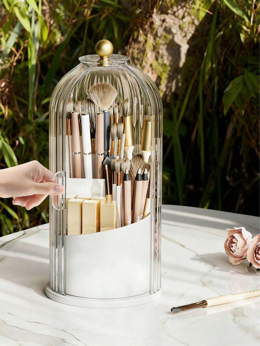 وعاء تخزين فرش التجميل الفاخرة - زجاج بمقبض ذهبي، مضاد للغبار/صحي/يبقى نظيفًا/منظم/ديكوري للعرائس/عشاق المكياج/طلاب الجامعة، استعدادات الزفاف/غرفة النوم/الحمام، عيد الزواج/الشتاء، هدايا للخطيبة/الصديقة المقربة، تصميم فاخر (وعاء مكياج/منظم فرش/تخزين مستحضرات التجميل/أساسيات العروس/هدية للعروس/اكسسوارات تجميل)