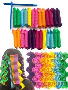 便携式魔术卷发器套装，带造型钩，无需加热，螺旋卷发棒，水波纹卷发套装，美发造型配件，卷发器，美发造型工具，DIY卷发棒，编织网卷发钳，波浪卷发器，免加热卷发器 - 彩色 - 查看 2