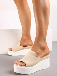 Soft Suede Platform Wedge Sandals Women Summer Casual Travel - Beige - View 2