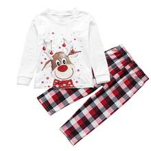 Christmas Family Pajama Set, Reindeer Pattern Top + Long Stretch Pants Loungewear Set, Suitable For A Family Of Three, Christmas Loungewear Set, Parent-Child Set. - 白色 - 查看 4