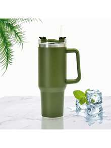 1 قطعة، 40 أونصة من الفولاذ المقاوم للصدأ، مع مقبض وغطاء قش، زجاجة مياه معزولة قابلة لإعادة الاستخدام ذات جدارين من الفولاذ المقاوم للصدأ، كوب سفر، كوب قهوة مثلجة، هدية للنساء، يمكن أن تحتفظ بالمشروبات الباردة والساخنة في كوب المياه