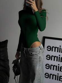 VIVINA 女士休闲高领长袖毛绒针织连体衣，保暖又显身材，适合圣诞节、郊游、约会、感恩节派对、秋季等各种场合。 - 綠色 - 查看 5