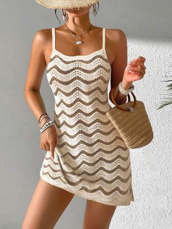 Women's Summer Bohemian Ombre Hollow Sexy Sheer Overlay Camisole Mini Dress