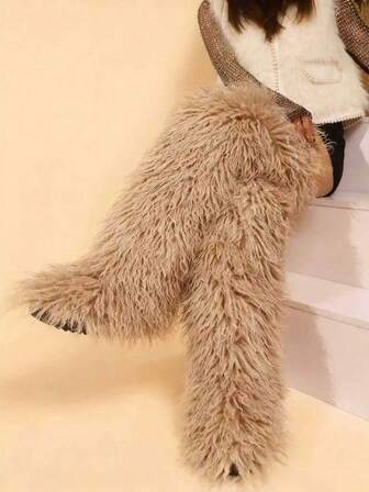 2025 Vinter Nya Mode Dam 72cm Lårhöga Stövlar, Fårskinnspäls Över-Knäet Pälsiga Snökängor