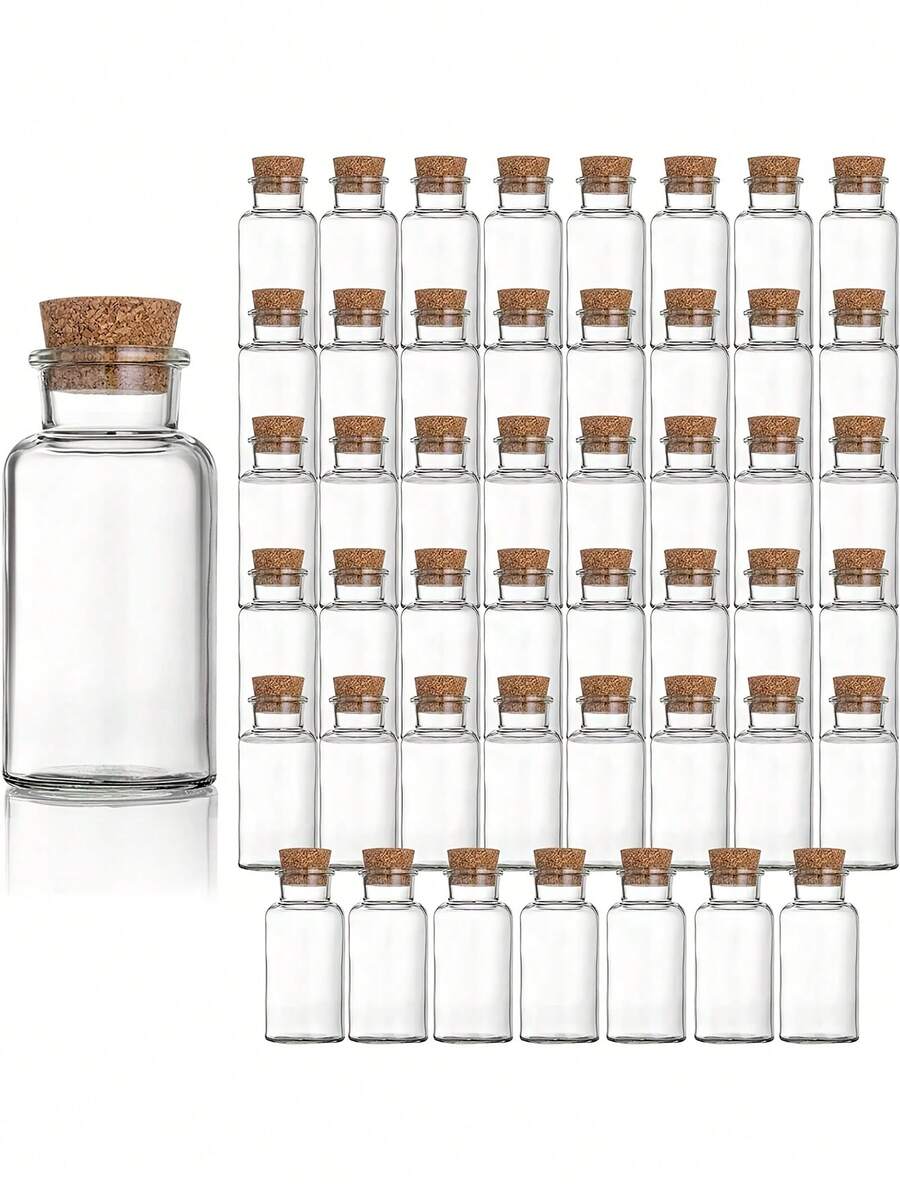 Small Glass Bottles With Cork Stopper ,25ML Mini Message Bottles, DIY Decoration Wishing Bottles For Wedding Thanksgiving Halloween Christmas,Stopper Glass Bottle For Drifting, Wishing, Candy Storage, Crystal & Gravel Decoration, Round Glass Vials, For Art Crafts, Wedding Party Favors, Home Decor - Multicolor - View 1