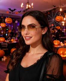 Gafas de sol rectangulares sin montura vintage para mujeres hombres lentes de sol retro - 03 Tiene - Ver 2