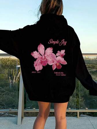 Plus Size Women's Daily Floral With "Simple Joy", "Since 1989" And "Unleash The Beast Within" Text Pattern Hooded Long Sleeves Casual Spring/Summer/Fall Women's Plus-Size Long-Sleeved Hoodie Sweatshirt Christmas Going Out Tops Women,Vacation Outfits Women
