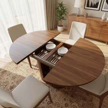 Advwin 43.3''–59'' Extendable Round Dining Table For 4–8, Modern Wood Oval Kitchen Table With Storage Shelf, Space-Saving Expandable Circle Dinner Table For Dining Room Or Living Room(Walnut) - Dark Wood Color - View 8