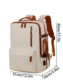 Contrast Color Nylon Large Capacity Expandable Backpack, Unisex Multi-Functional Multi-Compartment Zipper Closure Laptop Bag, Durable Frame With Polyester Lining, Portable Charging Interface, Casual Travel Business Backpack, Minimalist Style, Outdoor Carry-On Camping Hiking Bag, School Backpack
