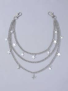 سلسلة متعددة الطبقات للبنطلون على الطراز الشارع الرجالي، قلادة نجمة بتصميم هيب هوب حديث وأنيق - سلسلة بنطلون ذات نجمة خماسية الرؤوس - مشاهدة 3