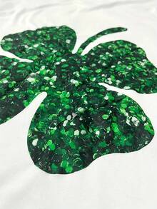 2025[St. Patrick's Day T-Shirt] Women's St. Patrick's Day Four-Leaf Clover Graphic T-Shirt - White Top With Green Glitter Print, Crew Neck Long Sleeve Shirt For Irish Parties, Everyday Fits - Machine Washable Casual Blouse, Seasonal Fashion, Playful Design, Durable Construction, Holiday Apparel, Party GoersSoft And Breathableoversized Hoodie, Sweatshirt 2025 - 白色 - 查看 5