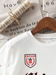 Young Boy Letter Print Round Neck Casual Loose T-Shirt - White - View 3