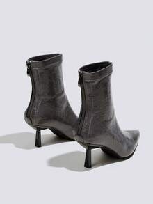 Botas de tobillo y botas cortas para mujer de 7 cm de tacón alto en color gris para otoño/invierno, cómodas y de moda con puntera puntiaguda, ajuste ceñido y tacón de gatito - Gris - Ver 5