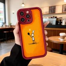 Cubierta de telefono con borde negro y parte trasera naranja con diseño de chef sosteniendo una bola de tenis y una estrella brillante para uso diario en cafeterías y espacios casuales Aplicable a los teléfonos de la serie Apple y Galaxy - Burdeos - Ver 7