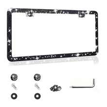 1PCS/2PCS Marco de matrícula de acero inoxidable con brillo de diamante, decoración de coche para damas, viene con un kit de fácil instalación y una pegatina para el botón de inicio, para coche y SUV, estándar de matrícula estadounidense, accesorio de moda, decoración elegante para coche, cumpleaños, regalo de vacaciones - Negro 1 pieza - Ver 1