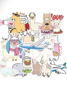 100PCS Cute Alpaca Art Style Stickers With Airplane And Love Design Graffiti Vinyl Stickers For Scrapbook, Journaling, Laptop, Bumper, Skateboard, Water Bottles, Computer, Phone, Cartoon, Hard Ha - Multicolor - View 4