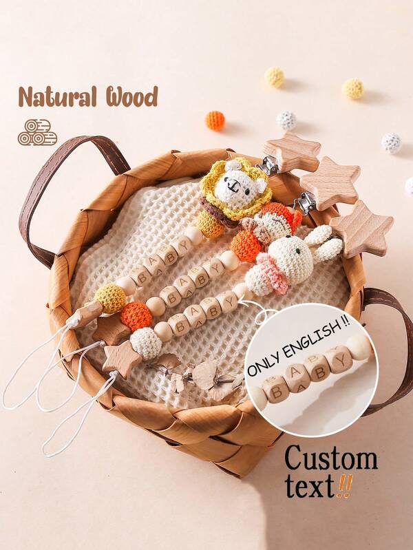 1pc Personalized Pacifier Clip Baby DIY Custom Name Mouth Clip Chain, Customized Bath Gift, Personalized Backpack Decoration, Customized Holiday Gift/Comfortable Gift/Wooden Chain Gift/Holiday Gift/Birthday Gift/New Year Gift, First Gift, Super Cute, Colorful Sequins, Cute, Cute, Fun, Kawaii Customization, Personalized, Unique, Customized To Give Him The Ideal Gift