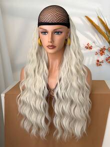 V-Clip Style Hair Extensions With White 24 Inch Water Ripple Heat-Resistant Fiber Synthetic Hair Pieces, Suitable For Women's Christmas, Halloween Parties, And Daily Use