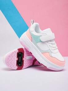 1 Pair Kids Detachable 2-In-1 Roller Skates With Thick Sole Round Toe Low-Top Hook And Loop Design, Versatile 4-Wheel Roller Skating Shoes For Children, Suitable For All Seasons