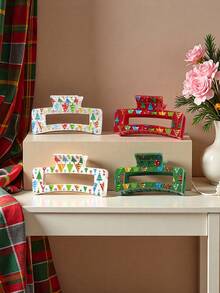 4/1pc Christmas Hair Clips, Patterned Hair Claws, New Reindeer & Snowman Print Funny Hair Clips, Women Holiday Bun Hair Claw, Random Print Hair Accessories, Christmas Headwear, Christmas Costume Props - Multicolor - View 20