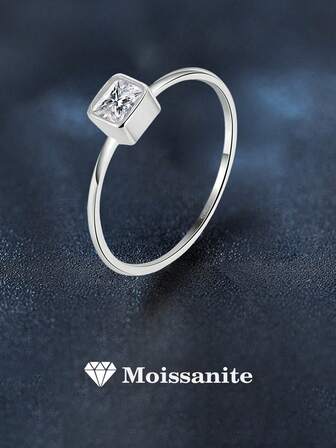 1 st minimalistisk lyxig ring i 925 sterlingsilver med 1 karat fyrkantig moissanit, lämplig för kvinnors vardagskläder, fest, semester, alla hjärtans dag, bröllopsdag, smyckesgåva för kvinnor