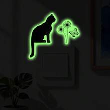 1/5pcs Spring Cute Cat Night Light Switch Sticker PVC Material Self Adhesive, Home Bedroom Night Safety Lighting Assistance, Cat Keeping Home Beautification Scene Sticker, Cat Enthusiast Gift, Indoor Switch Decoration - Multicolor Switch Stickers - View 3
