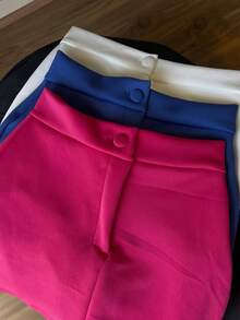 Elegant Women's Neoprene Short Skirt With Button - Style - Hot Pink - View 1