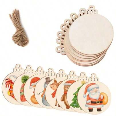 3" DIY Wooden Christmas OrnamentsUnfinished Predrilled Wood Slices Circles For Crafts Round Centerpieces Discs Ornament Hanging Tag For Christmas Day Decor 50PCS