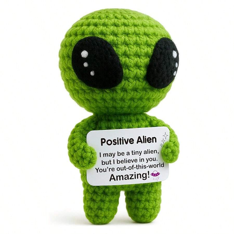 1pc Alien Hand-Woven Plush Doll Ornaments With Encouraging Words Can Be Given As Small Gifts To Friends And Family. Lovely Plush Doll Gift Design And Encouraging Words Are Very Warm And Sweet! These Lovely Dolls Will Always Be Your Friends, And They Will Make You Feel Relaxed And Happy!