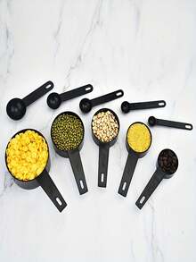 10pcs Plastic Measuring Cups & Spoons Set With Scale Markings - Food-, Durable Baking Tools In Gray & Black With Secure Measurement Scales For Cooking & Baking