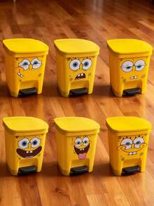 SpongeBob SquarePants SpongeBob Themed - Cute Cartoon Funny Expression Trash Can. This Is A Large Capacity Trash Can Suitable For Living Room, Bedroom And Outdoor Activities. - Yellow - View 6